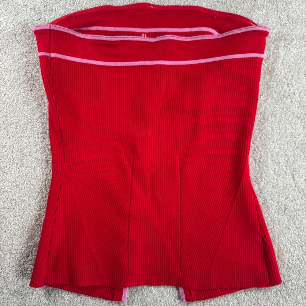 Rich & Famous Womens XL Red Pink Ribbed Knit Button Front Strapless Tube Top - Picture 2 of 6